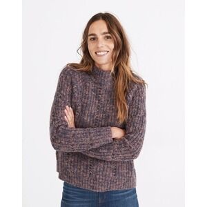 Madewell NWT Pointelle Mockneck Pullover Sweater Size XS Purple Wool Blend Knit